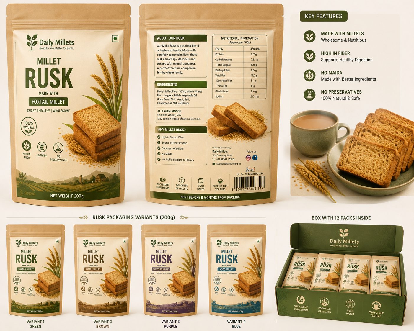 Daily Millets rusk packaging showcase